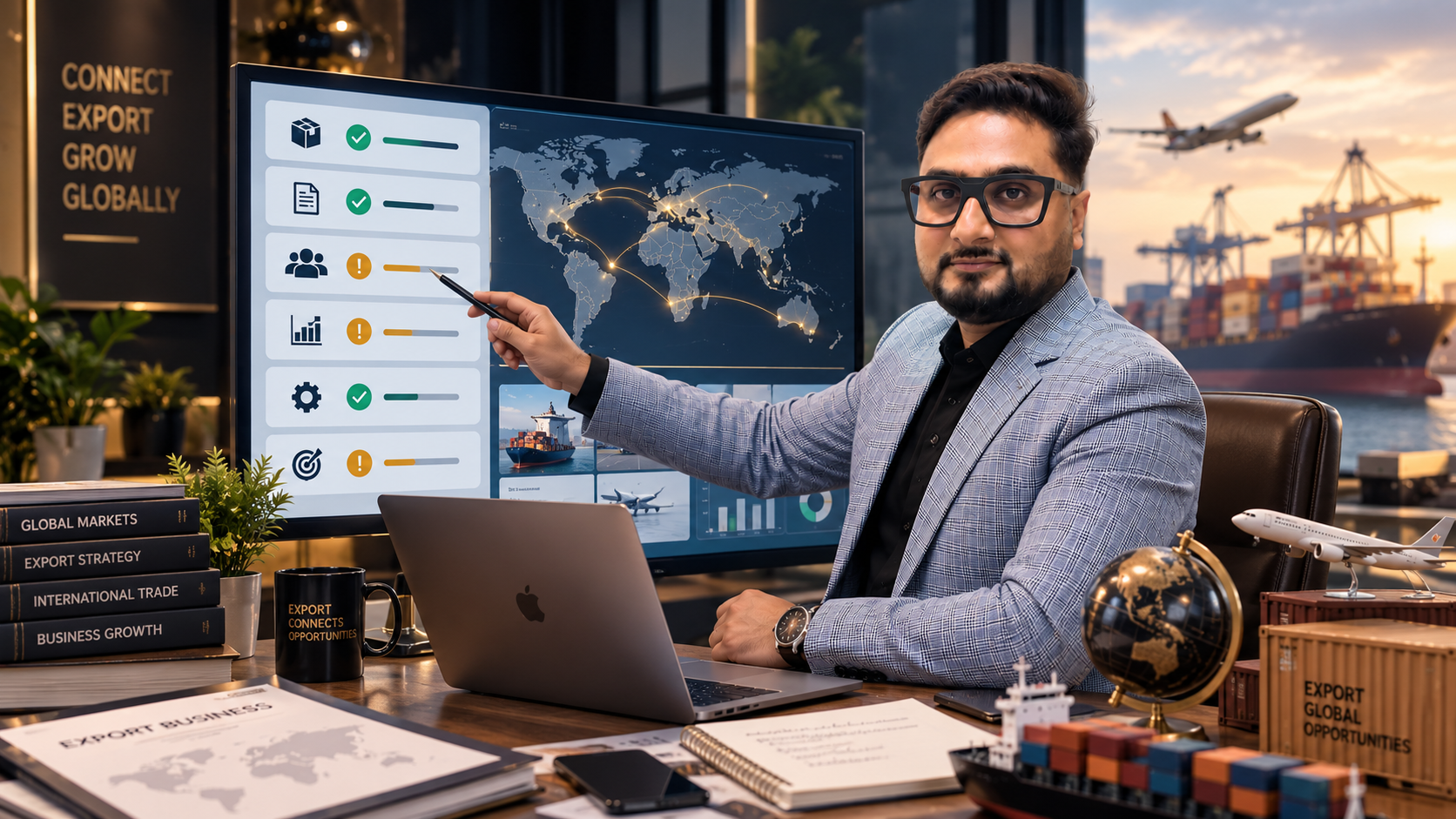 Export business audit review on a global trade dashboard